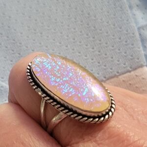 Pink Australian Opal and Sterling Silver Ring